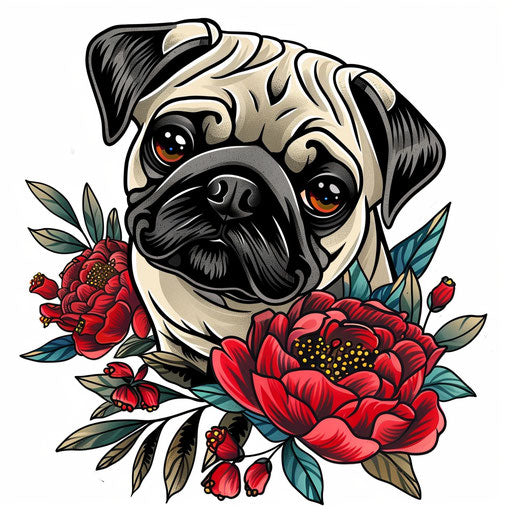 Playful flat clipart style dog tattoo sketch