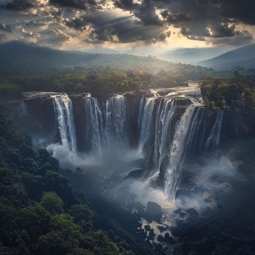 Athirapally Falls with dramatic scenery and deep shadows