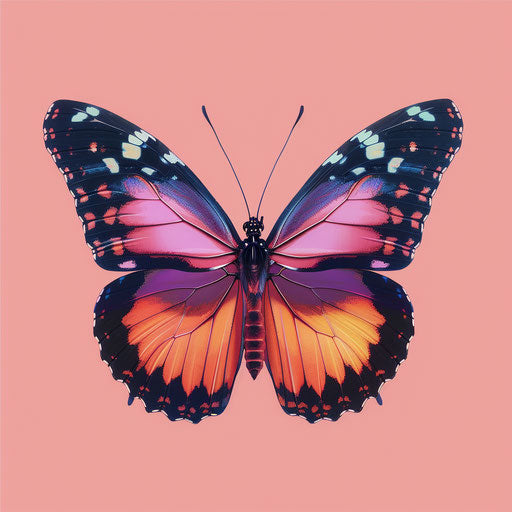 Simple butterfly clipart in photo realistic style with flat random color background
