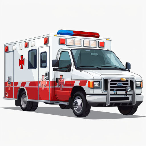 Ambulance in photo realistic style with flat white background