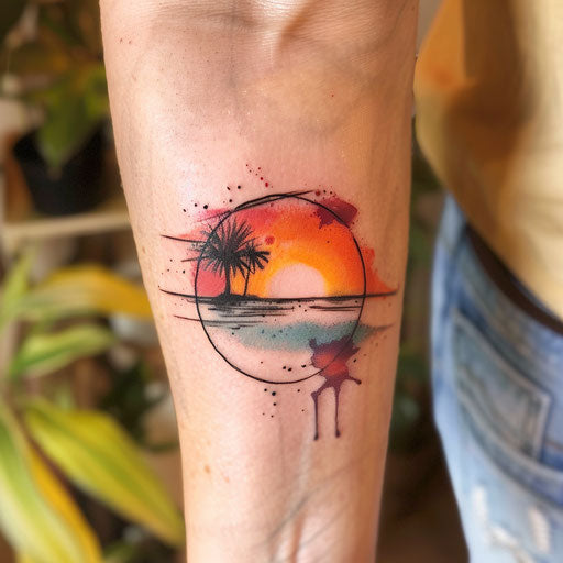 Sunset tattoo with artistic splash technique