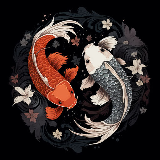 Two koi fish on a yin yang symbol
