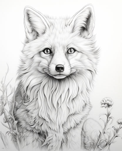 Drawing fox coloring pages, captivating detailed painting style