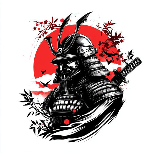 Japanese samurai tattoo sketch with rising sun motif