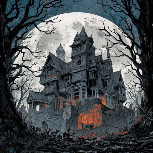 Victorian mansion shrouded in mystery and night