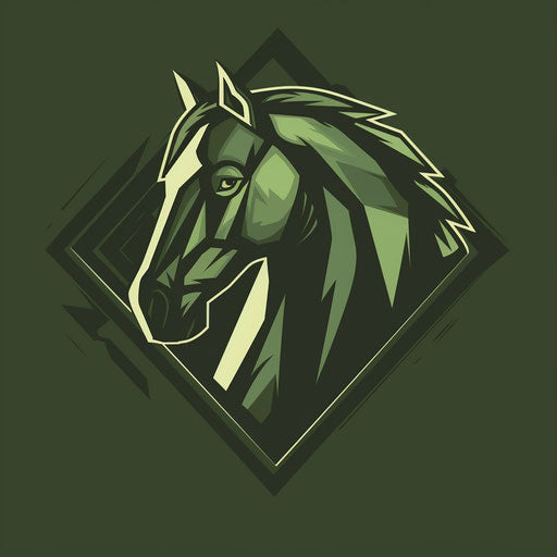 Professional horse logo with geometric shapes on green background