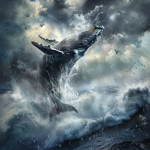 A whale leaping with a dramatic splash