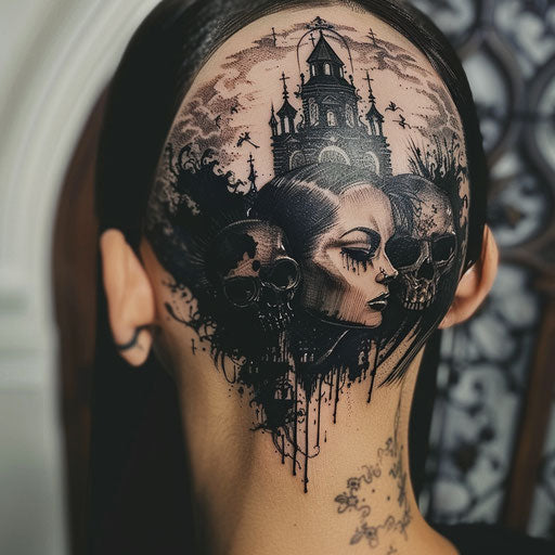 Head tattoos with gothic elements