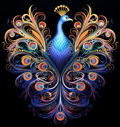 Elegant colorful peacock with flowing wings