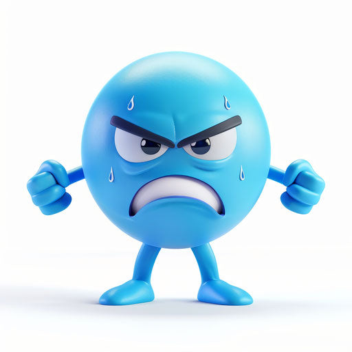 Blue crying emoji with angry and pouting expression