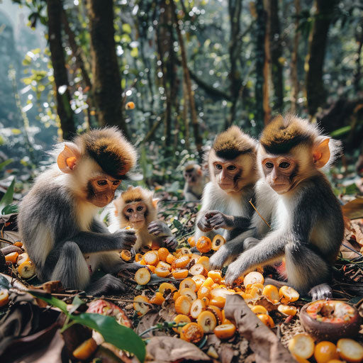 Communal feast of Yunnan snub-nosed monkeys