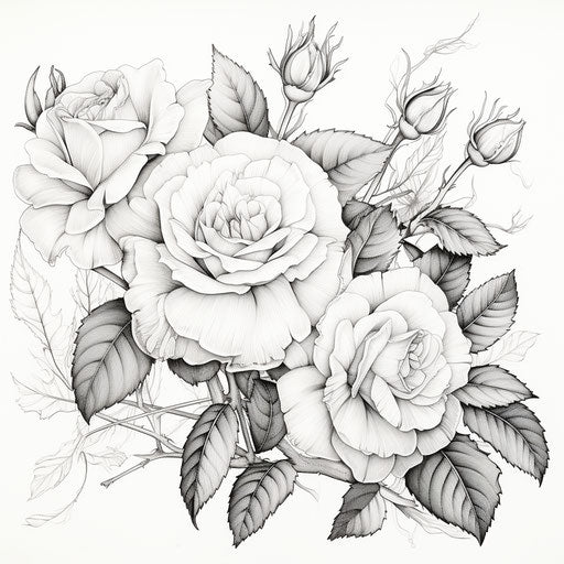 Rose coloring pages with leaves and berries