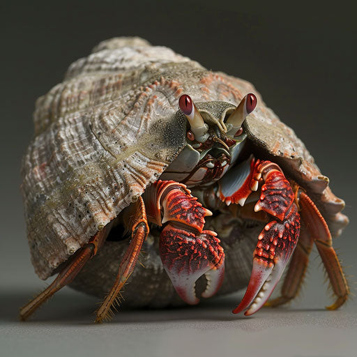 Hermit crab with a curious look, in the style of Elke Vogelsang