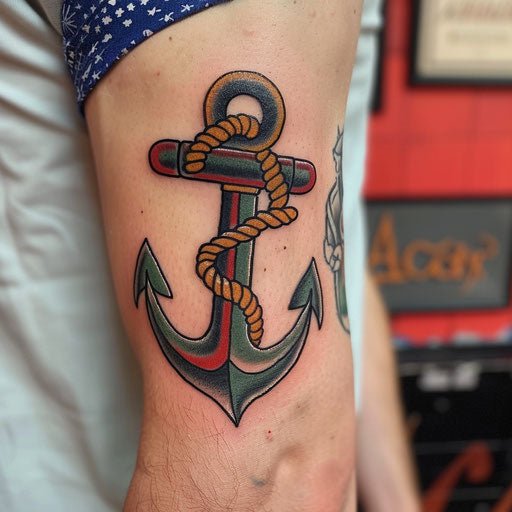 Anchor tattoos representing stability, Sailor Jerry style