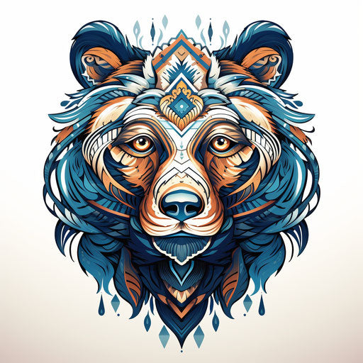 Bear head on white background, tribal style illustration