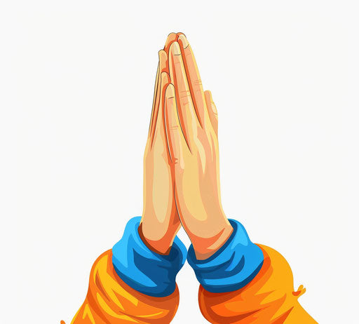 Prayers in emoji style, hands folded in blue, yellow, orange