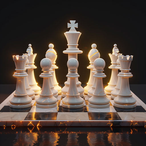 Chess clipart in photo realistic style with a flat random background, ethereal glow and soft edges