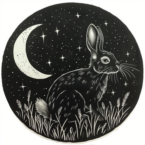 Black rabbit in starry moonlit night