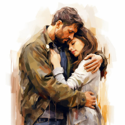 Hug image in the style of Oil painting, on white background