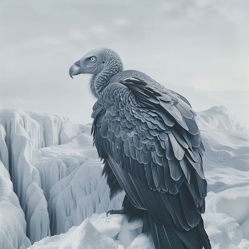 Vulture bird in a snowy and icy environment