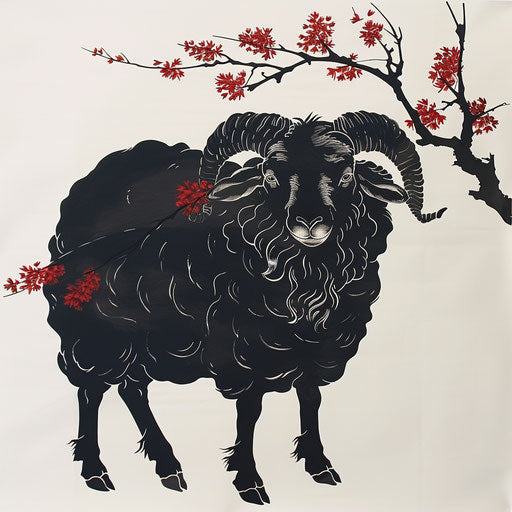 Black sheep in Japanese ukiyo-e style