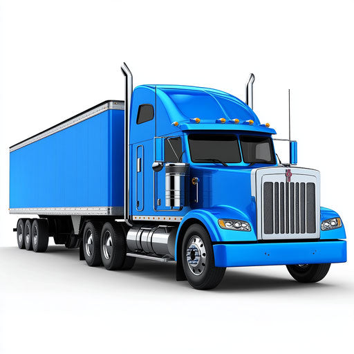 3D semi truck on realistic white background