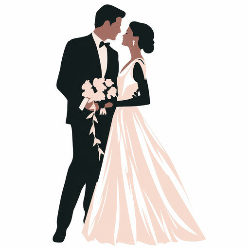 Minimalist style bride and groom illustration on white background
