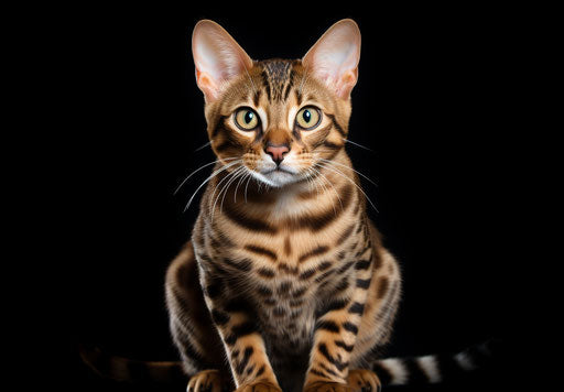 Bengal cat with upright ears, light brown and maroon