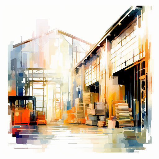 Warehouse clipart in the style of Impressionistic Art