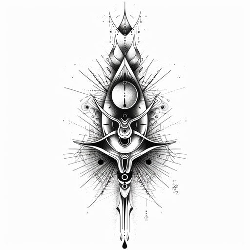 Minimalist Sak Yant tattoo design in black and grey