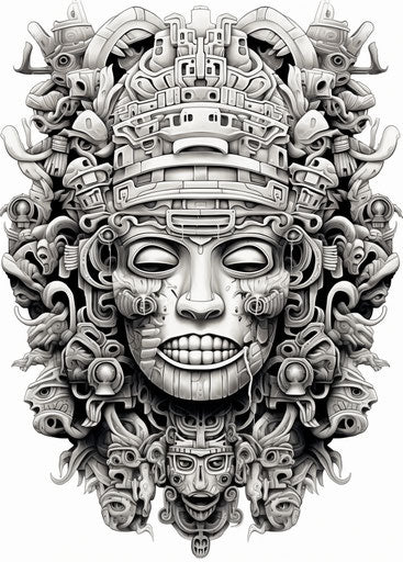 Ancient Maya design tattoo in detailed illustration style