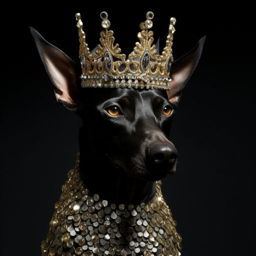 Doberman terrier dog, queencore style, high quality photo, gritty elegance, contest winner, dau al set