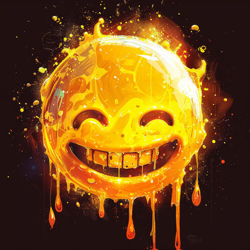 Happy tears emoticon with vivid energy explosions