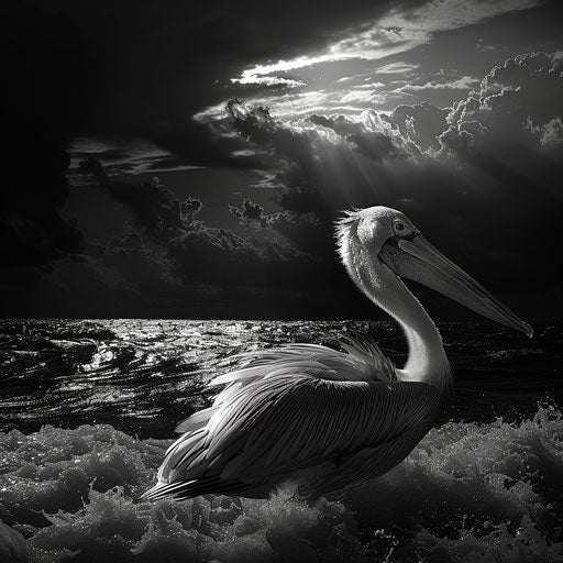 Pelican bird in high-contrast black and white