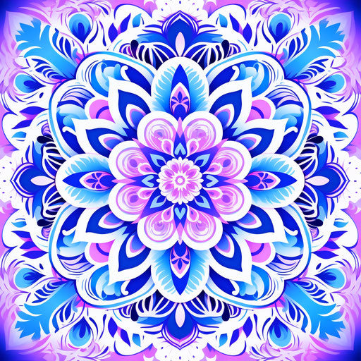 Indian mandala floral pattern in magenta and blue