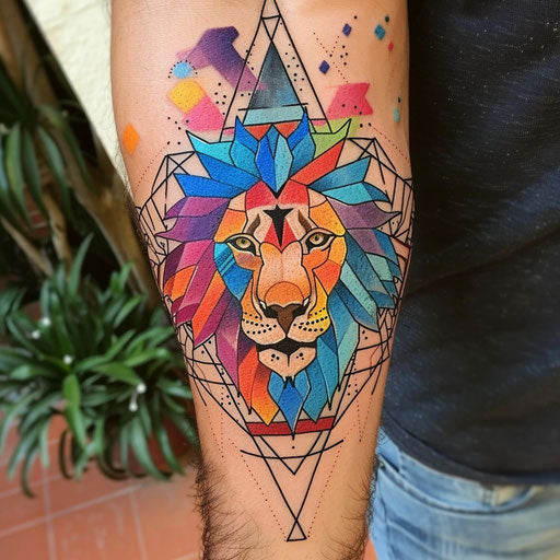 Abstract geometric tattoo sketch of the Lion of Judah