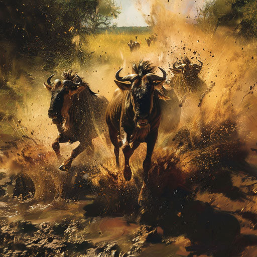 Intense lion wildebeest herd chase