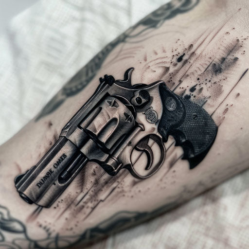 Noir-inspired tattoo of detective's revolver