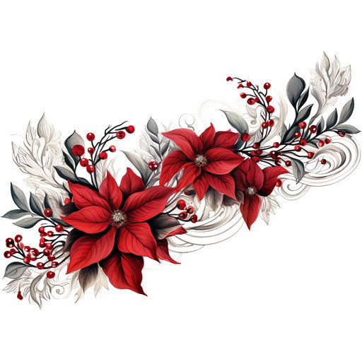 Christmas border clipart in the style of Chiaroscuro Art, on a white background