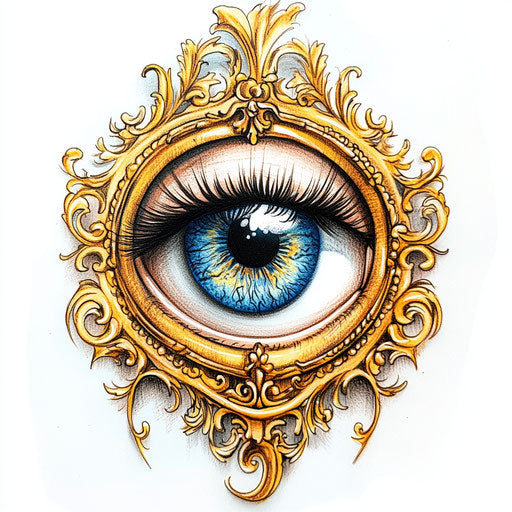 A beautiful clipart style tattoo of an eye on arm