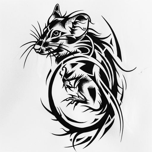 Bold tattoo sketch of a rat in a tribal design
