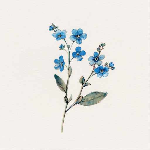 Delicate forget-me-not flower tattoo illustration on white paper.