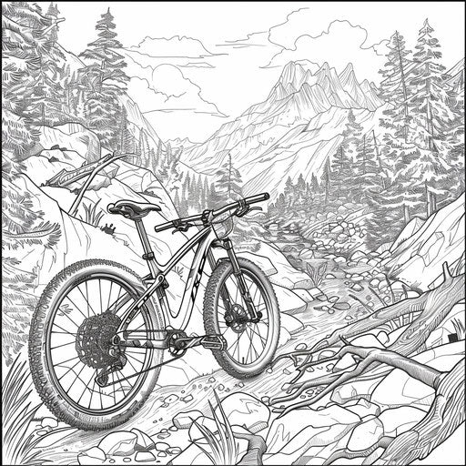 Mountain bike on rugged trail with mountain backdrop