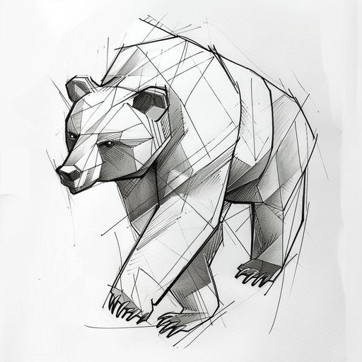 Geometric bear linework tattoo on white background