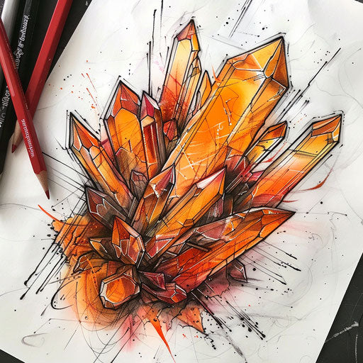 Surreal flat tattoo sketch of a melting crystal