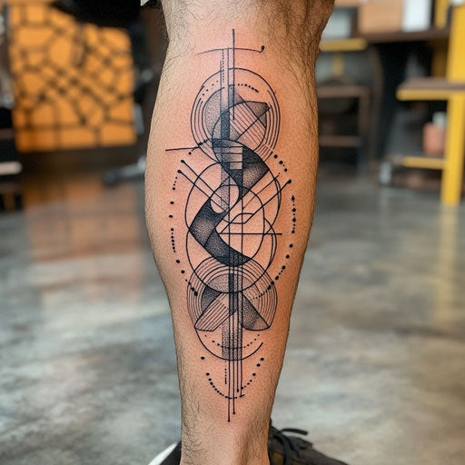Black and grey tattoo with geometric patterns