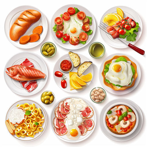 Realistic dinner illustration on flat white background