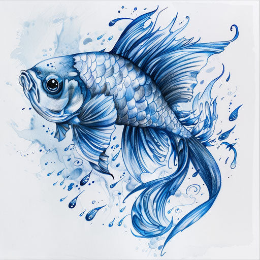 Ice-themed fish tattoo drawing