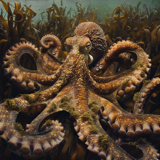 An octopus navigating a maze of seaweed