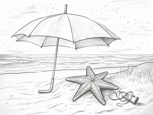 Umbrella, toy and starfish coloring pages, animated GIF style